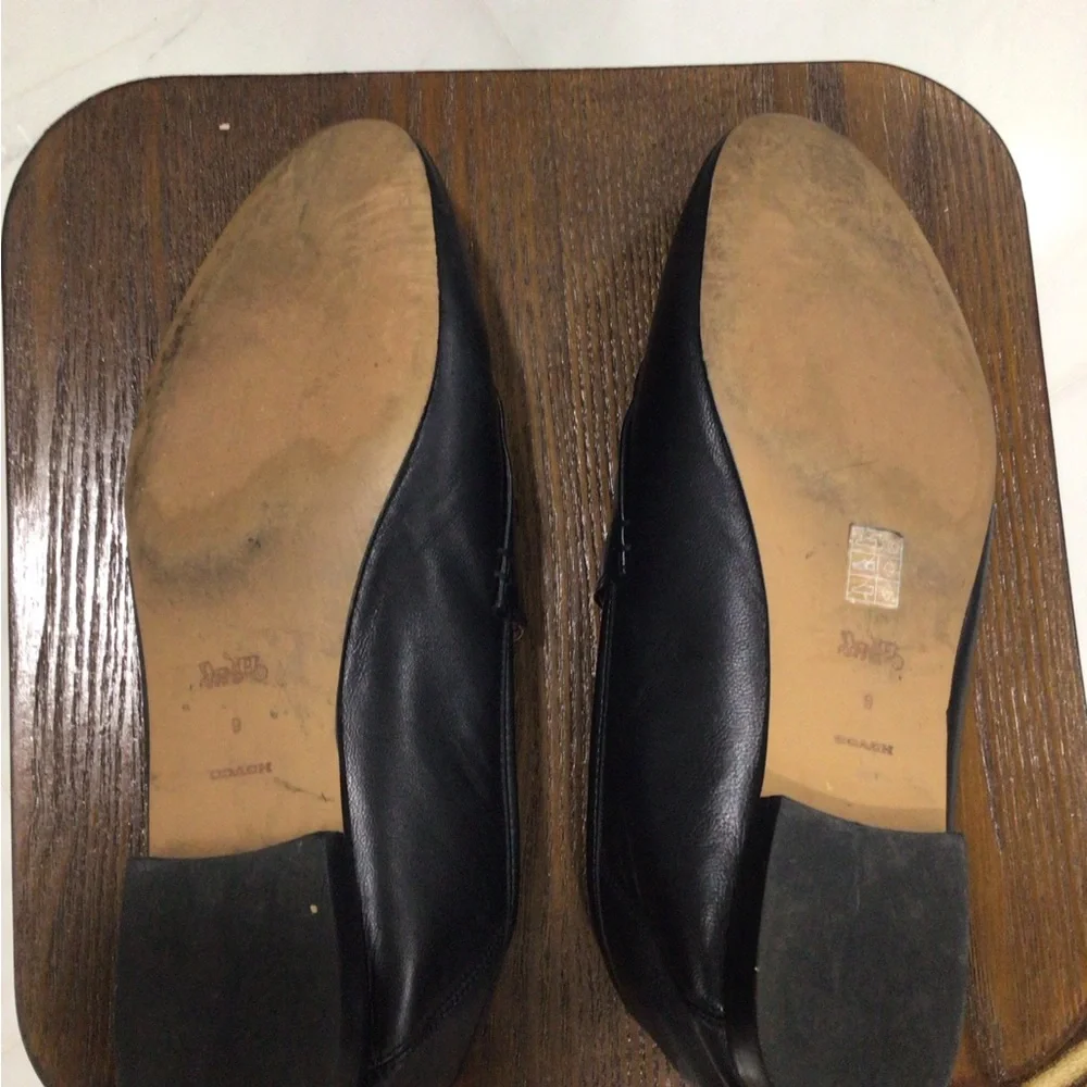 Coach Black Leather Slip-On Loafers with Gold Accent - Picture 3 of 6